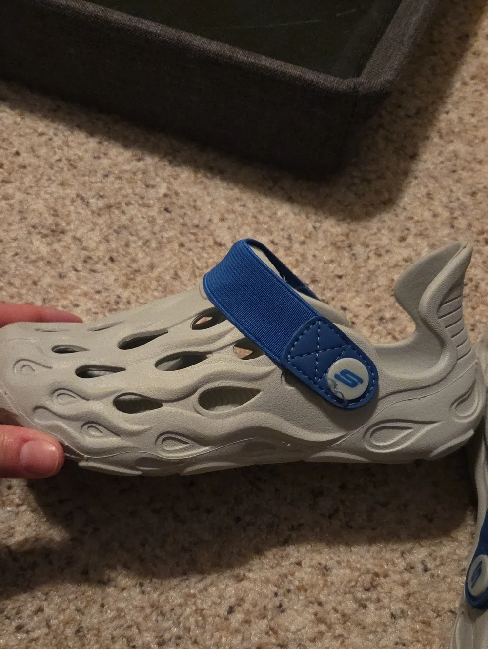 Skechers Light Gray Kids Sandals with Blue Strap
